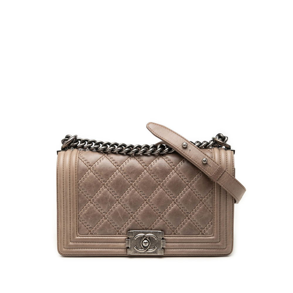 Pre-Loved Chanel Old Medium Aged Calfskin Double Stitch Boy Flap